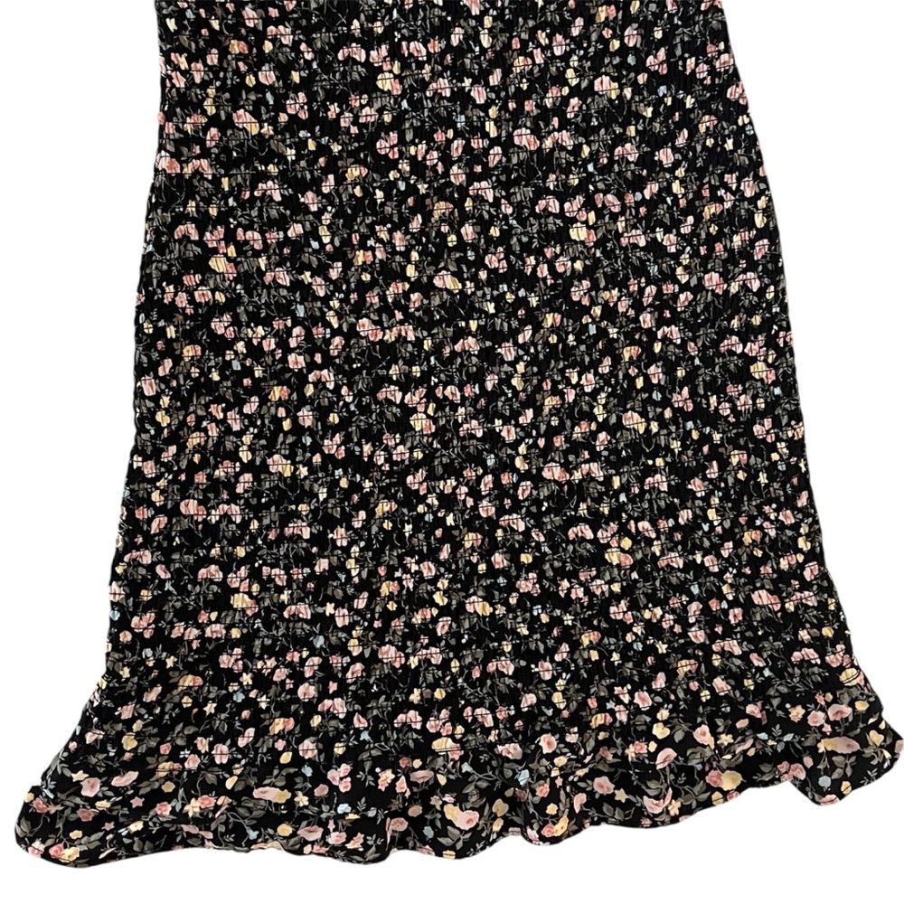 Abercrombie Fitch Black Floral Puff Sleeve Smocked Ruffle Hem Dress MT Tall - Picture 4 of 15